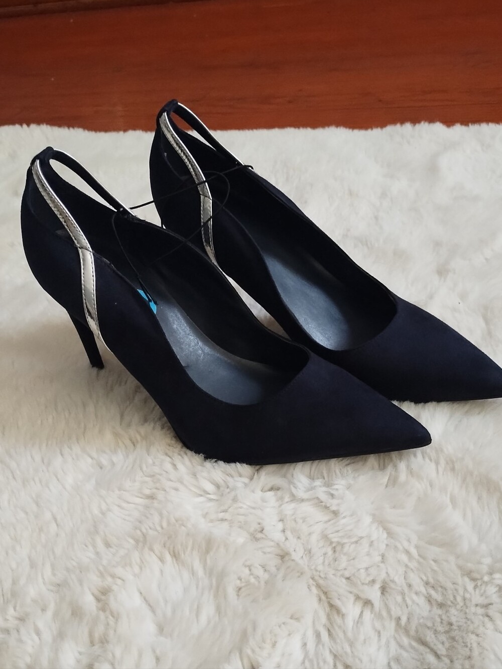 Marc Fisher Navy Pointed Slingback Pumps with Silver Heel Trim - Picture 6 of 8